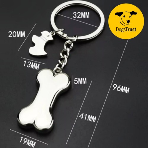 Silver Dog Bone Key Ring With Puppy Charm Zip Puller Rings Keyring - Dogs Trust - Picture 3 of 9