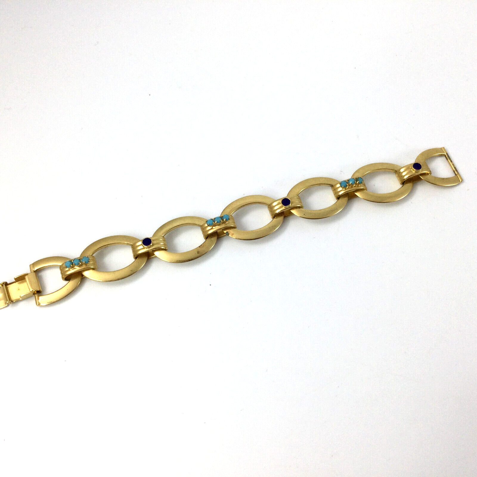 Vintage Brass Bracelet Featuring Blue Beads for a Classic Look