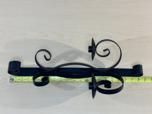 Vtg Black Iron Metal 2 Arm Wall Sconce Candle Holder, 2 Metal Cage & Amber Votiv - Picture 13 of 24