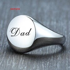 Silver Men Women Signet Ring Band Stainless Steel Custom Initial Name Engraving