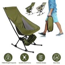 Green Camping Rocking Chair Carry Bag Portable High Back Rocker Heavy Duty Chair