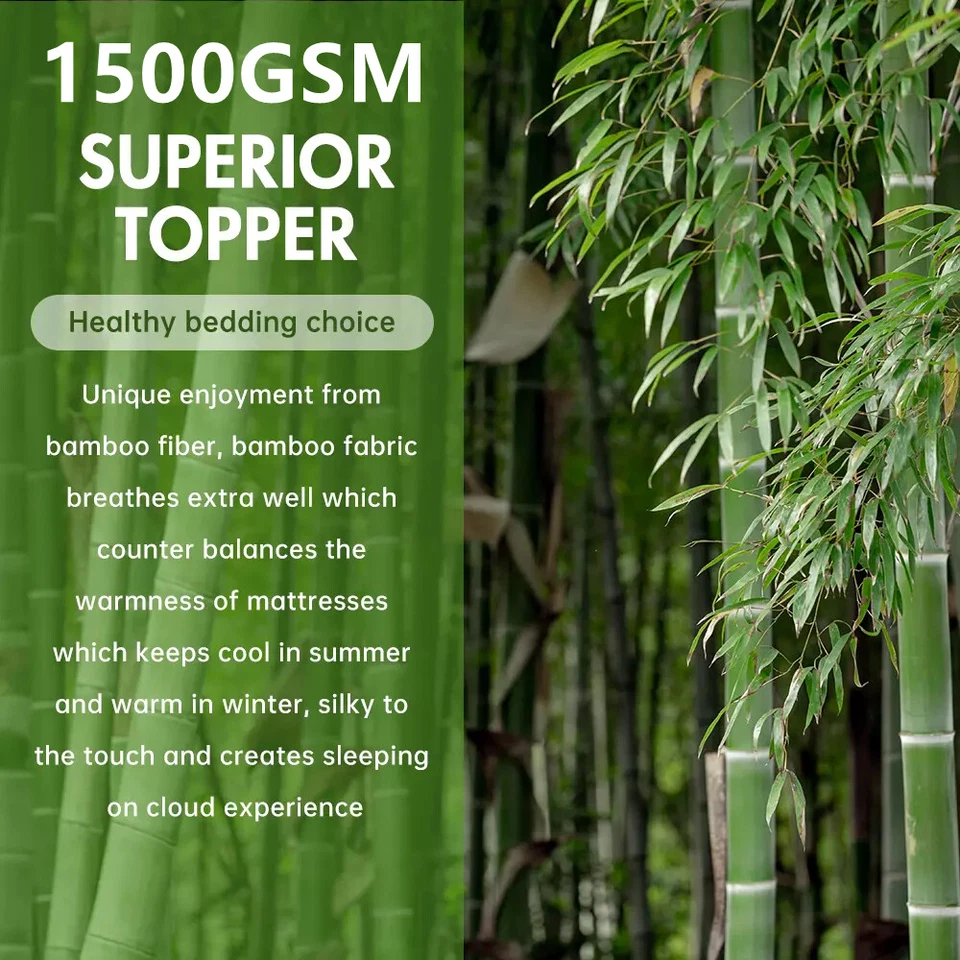 Luxury 1500GSM 10CM Bamboo Mattress Topper Extra Thick S/D/Q/K BED SIZE LINENOVA - image 3 of 4