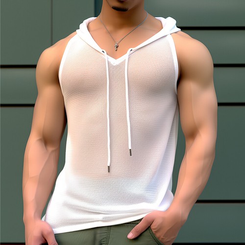 INCERUN Hombres Sin Mangas Sudaderas con Capucha Malla Transparente Informal Camisetas sin Mangas Chaleco Camiseta Deportiva - Imagen 13 de 14