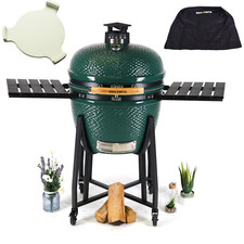 24" Kamado X Classic BBQ Ceramic Egg With Heat Deflector And Rain Cover Green