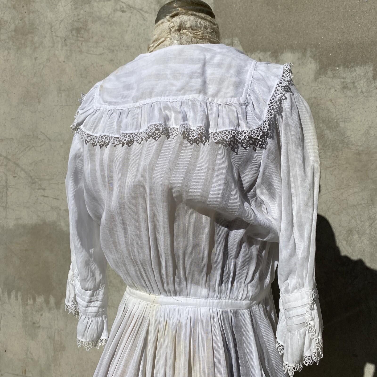 Antique Edwardian White Cotton Tea Dress Maxi Lace Tr… Gem