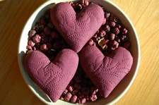 Primitive Valentines Burgundy Cutter Embossed Quilt Heart Ornies, Set of 3