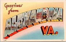 Large Letter Greetings, Alexandria, Virginia- Linen Postcard- Tichnor Brothers