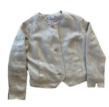 Women  s Sm Button Up Crop Cream Blazer Jacket Wool Blend Office Work Wear Events