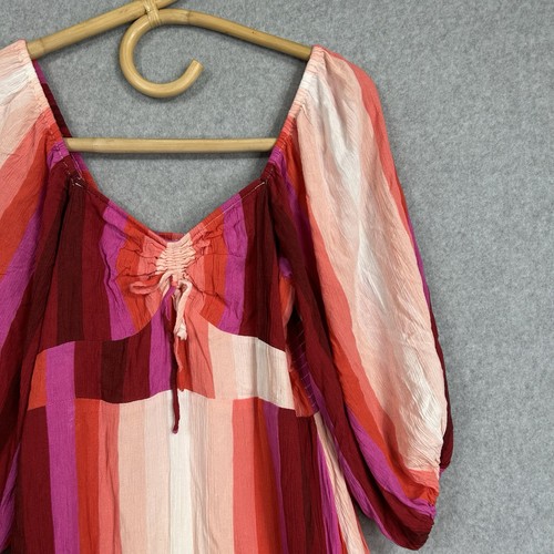 Vestido Billabong Midi a Rayas Talla 10 S Rosa Púrpura Rojo Boho - Imagen 3 de 12