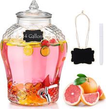 4 Gallon Glass Drink Dispenser with Stainless Steel Spigot & Chalkboard Signs