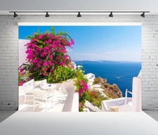 8x6 Ft Greece Santorini Island Backdrop Photography Blue Aegean Sea Background