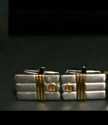 Dunhill Silver Gold Rectangle Men's Cufflinks Bullet Back Metal No Stone