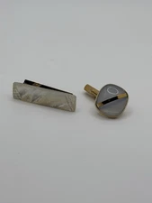 Vintage Mother Of Pearl Cufflink And Tie Clip Set