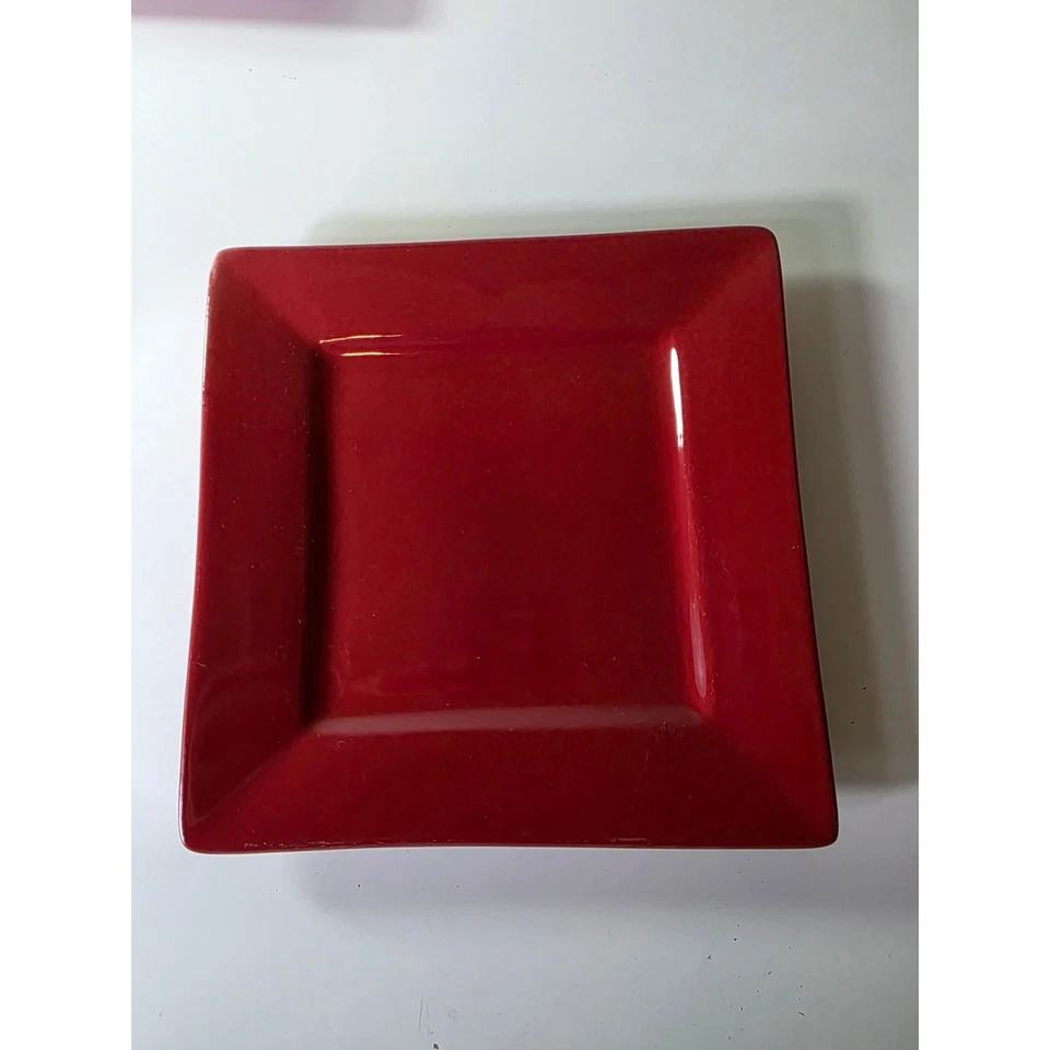 Set of 4 TABLETOPS GALLERY Rust and Red Square 8.25" Salad Plate (2- Red,2- Rust - Image 2 of 4