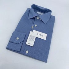 Eton Dress Shirt Mens M 15 1/2 - 39 Blue Printed Poplin Contemporary Fit Formal