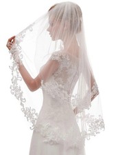 Bridal Veil 2 Tier Lace Wedding Veil With Comb Short Ivory White UK
