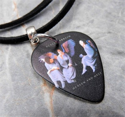 Black Sabbath Heaven and Hell Guitar Pick Necklace on Black Sueded Cord