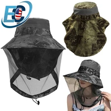 Mosquito Head Net Hat with Neck Flap Wide Brim Hiking Gardening Fishing Sun Cap