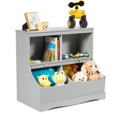 Children's Storage Bookcase Kids Floor Cabinet Toys Bin Display Organizer Grey
