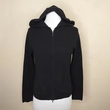 Lord & Taylor Black Cashmere Hoodie S Small Women's Full Zip Hooded Sweater