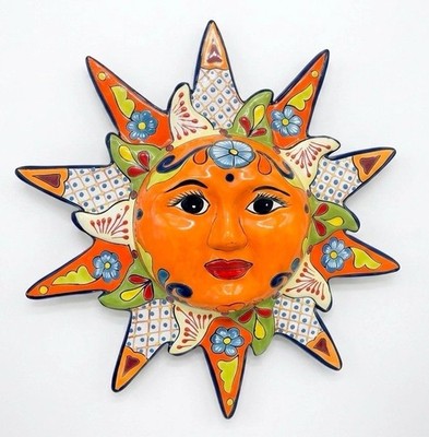 Mexican Talavera Sun Face Pottery Wall Art Folk Art XL 22''