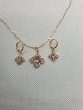 Trendy 18K Gold Plated Jewellery set with Zircon Flower Earrings Necklace 