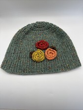 Handmade Crochet Beanie Hat with Flower Accent   G yellow, Peach And Red  