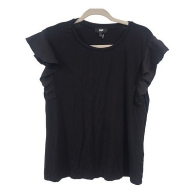 DKNY Black Ruffle Cap Sleeve Crew Neck Top Womens Medium P22240589MS