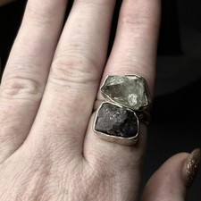 Handmade Aquamarine Amethyst Two Stone Raw Solid 925 Sterling Silver Ring 7.5