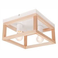 Deckenlampe Holz Metall B: 30 Cm H: 17 Cm Eckig Flach 2X E27 Deckenleuchte Innen