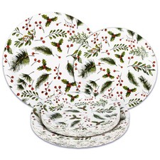 48Pcs Christmas Paper Plates Holly Berries Disposable Party Plates Festive Re...