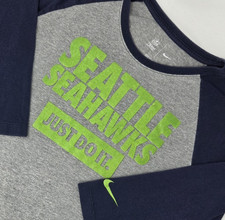Nike Seattle Seahawks Girls Large Shirt Gray w/ Glitter Letters 1/2 Sleeve NFL