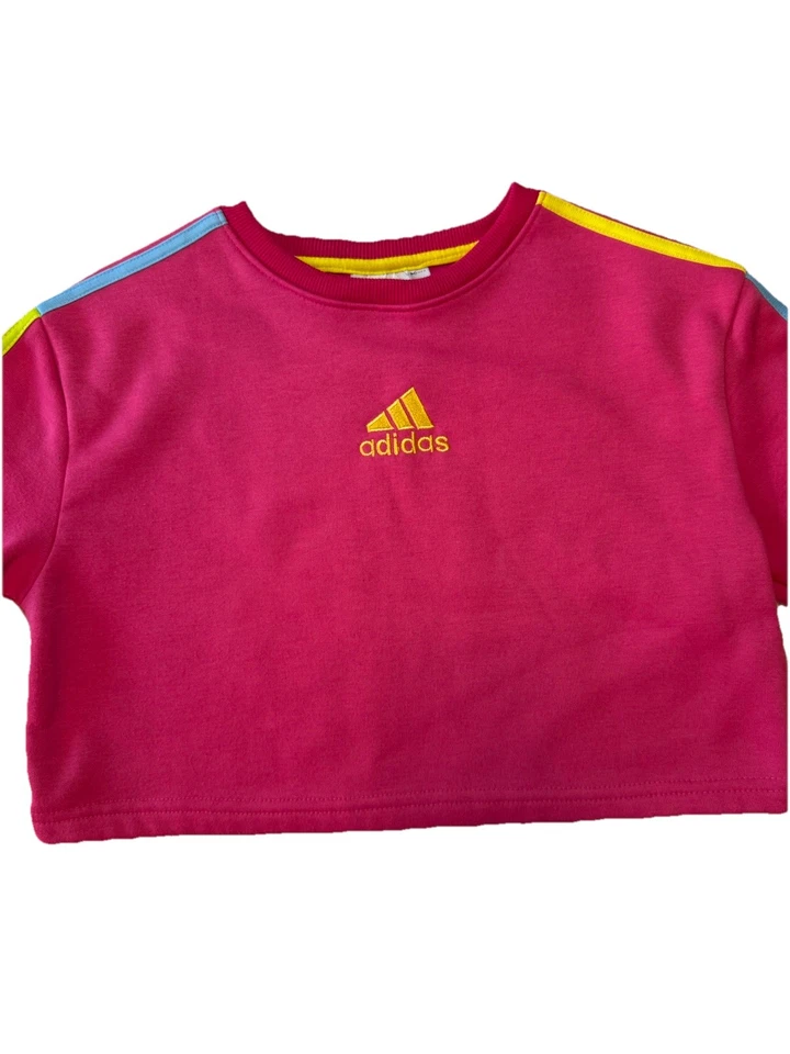 Adidas Kidcore Cropped Sweatshirt Pink with yellow and light blue SIZE  XS - Image 2 of 4