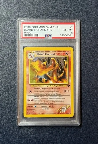 2000 Blaine's Charizard 002/132 Pokemon Card Vintage Gym Challenge Holo PSA 6
