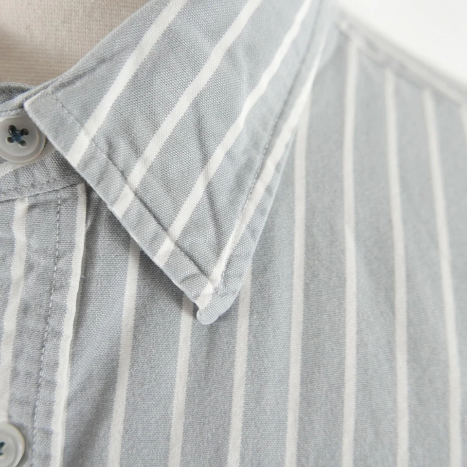 Camisa a Rayas American Eagle Para Hombre Calce Vintage Abotonada Gris Blanco L Foto 3 de 4