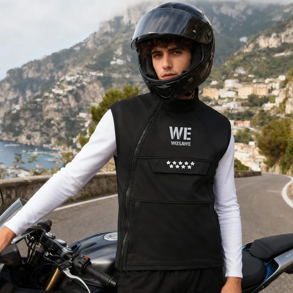 WOSAWE Unisex Thermal Fleece Motorcycle Vest Windproof Water-Resistant Jackets - Image 4 of 4