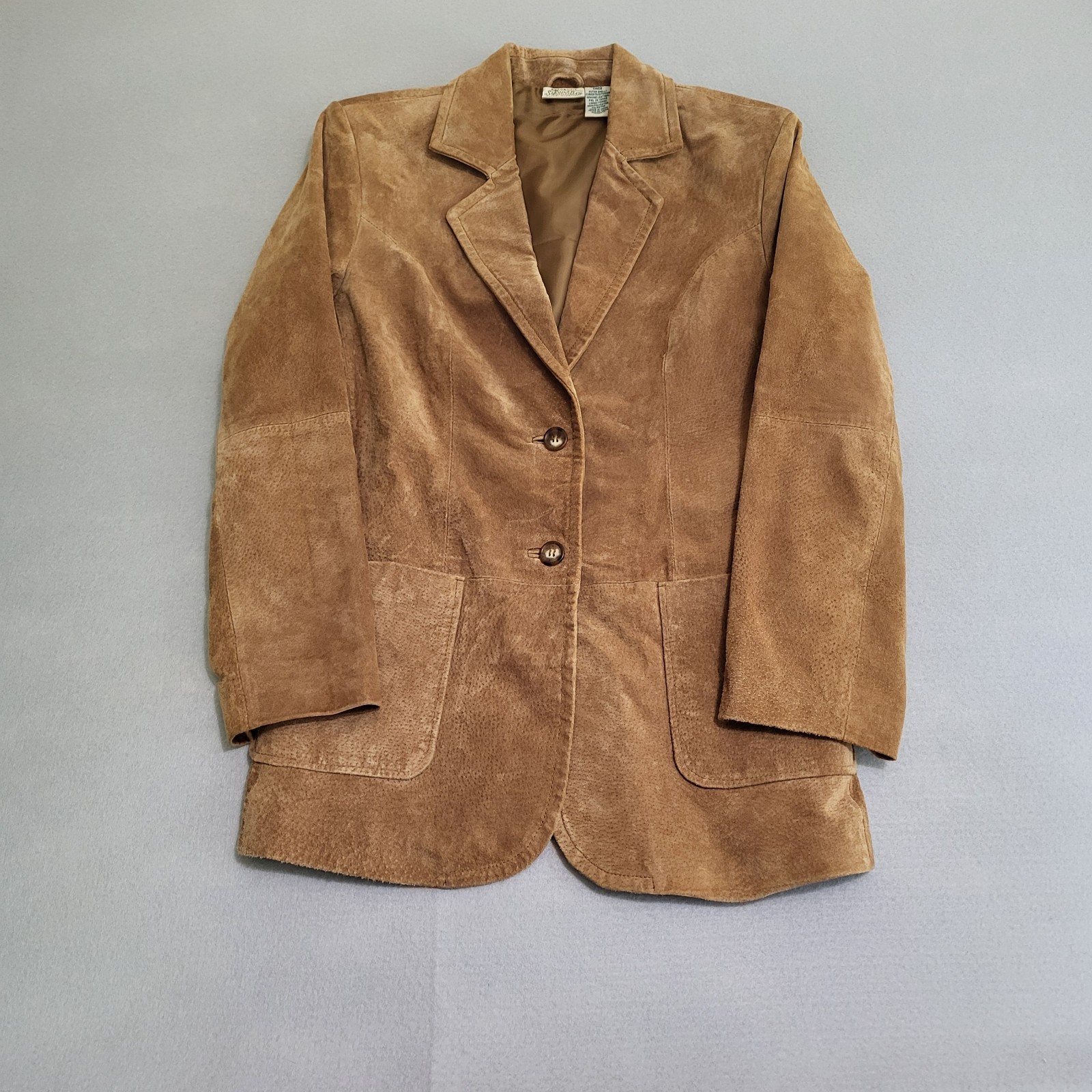 VTG St. John's Bay Brown Suede Genuine Leather 2 Button Blazer Jacket Women's S
