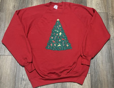 VTG 90's Jerzees Christmas Tree Sweatshirt Adult XL Made in USA Holiday Fun