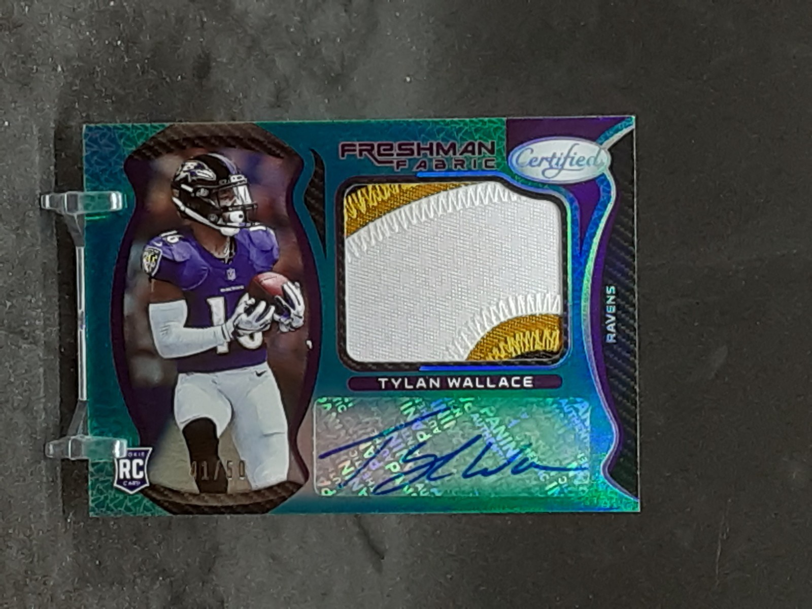 TYLAN WALLACE 2021 CERTIFIED BLUE AUTO PATCH RC #41/50 RAVENS OKLAHOMA ST QQ
