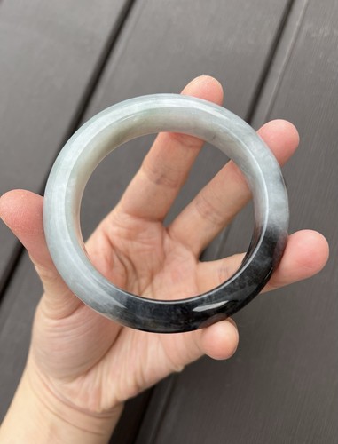 25023-L Certified Untreated Grade A Burmese Jadeite Bangle - Round 56mm Panda - 第 5/15 張圖片