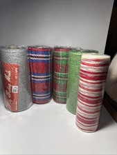 5 Rolls Poly Burlap Mesh Green Plaid Grey Red And White Mesh Ribbon 10x10
