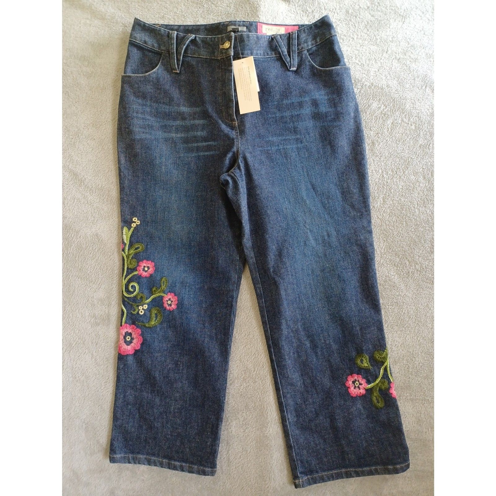 Sz 12 Crop High Waist Floral Embroidered Limited Edition New