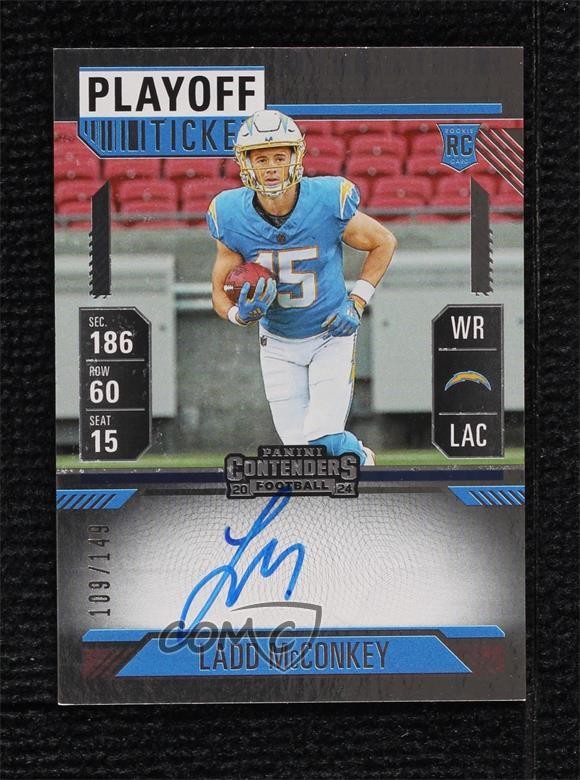 2024 Panini Contenders RPS Playoff Ticket /149 Ladd McConkey Rookie Auto RC 0yd6