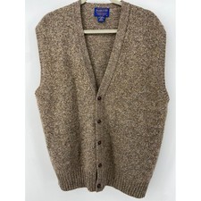 Pendleton Cardigan Sweater Vest Mens Large Tan Shetland Wool Grandpa Academic