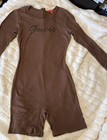 GUESS Brown Ribbed Cotton Long Sleeve Romper Slim Fit Zip Rhinestone Logo M — photo 4