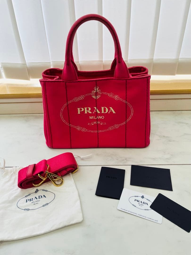 PRADA Canapa Tote Pink Tote Bag with Shoulder Strap S