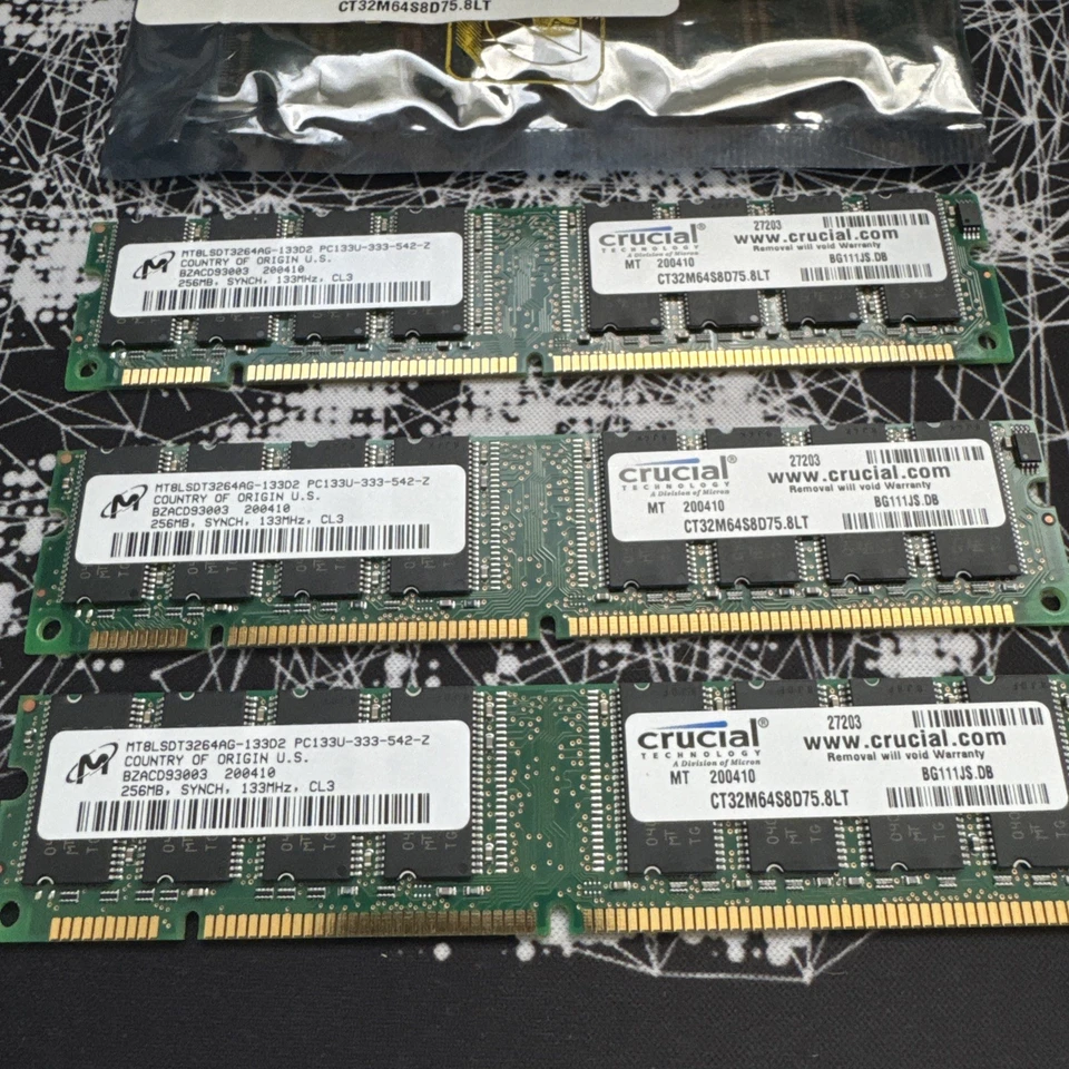 4xCrucial Micron 256MB PC133 MT18LSDT3272G CT32M72S4R75 CL3 ECC RAM Memory DIMM - Image 2 of 4
