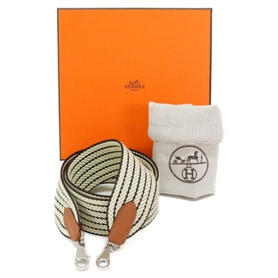 HERMES Bandoulière Sangle Courtage 50mm Toile/Swift Leather Silver Hardware K