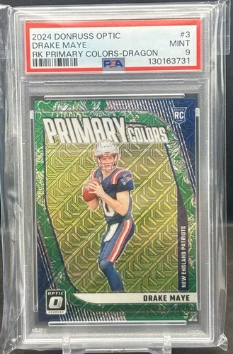 Drake Maye 2024 Donruss Optic Choice #3 Primary Colors Dragon SP 02/24 PSA 9 BW3