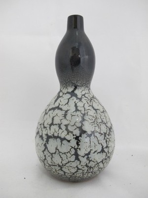 JAPANESE Studio Pottery IKEBANA Double Gourd Crackle Vase Signed